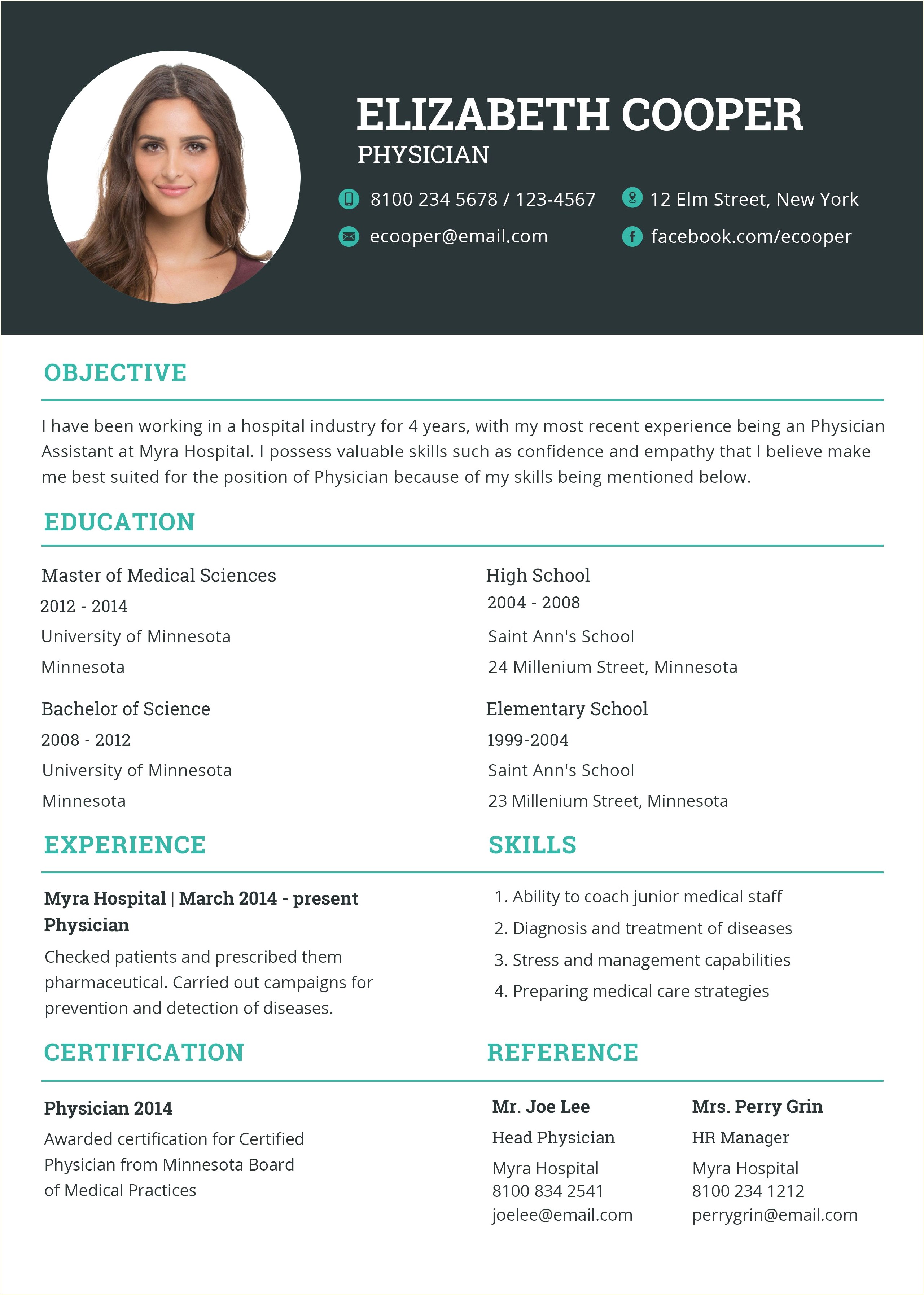 1 Page Coach Resume Template With Picture