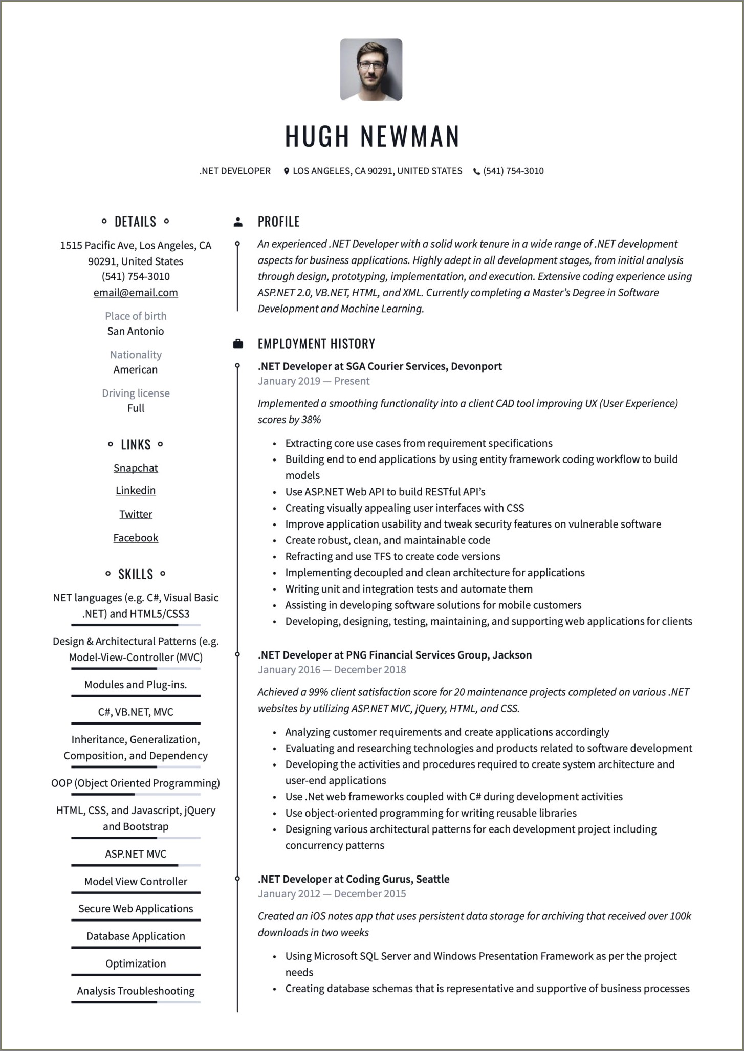 2 Years Experience Resume In Asp Net