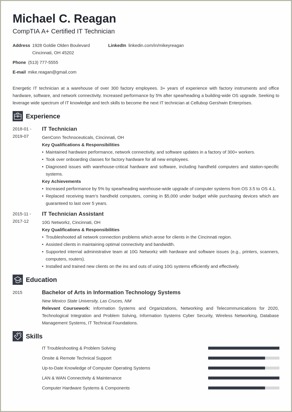 2018 Resume Templates For Information Technology