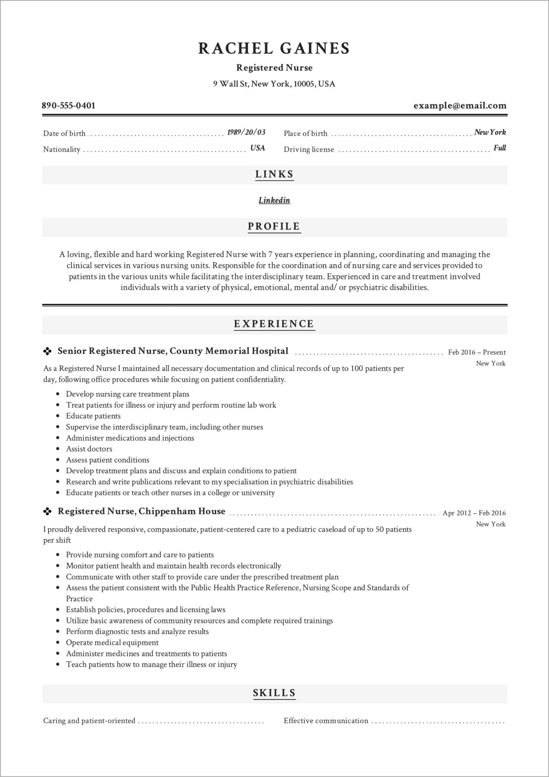 3 Year Registered Nurse Resume Examples