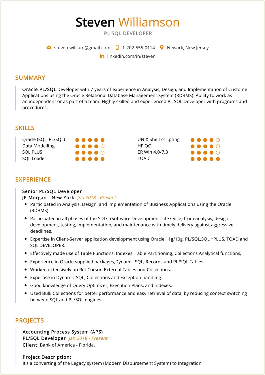 3 Years Experience Resume In Pl Sql