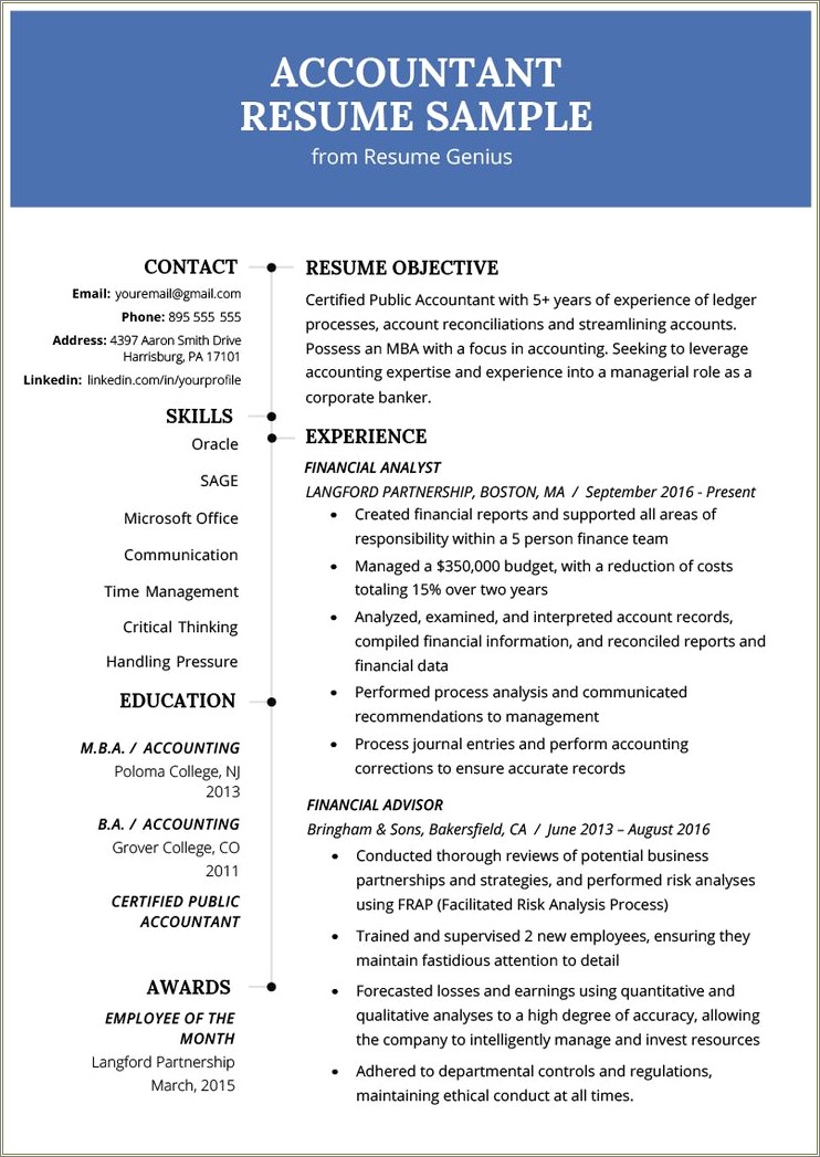 Accounting Officer Job Description For Resume
