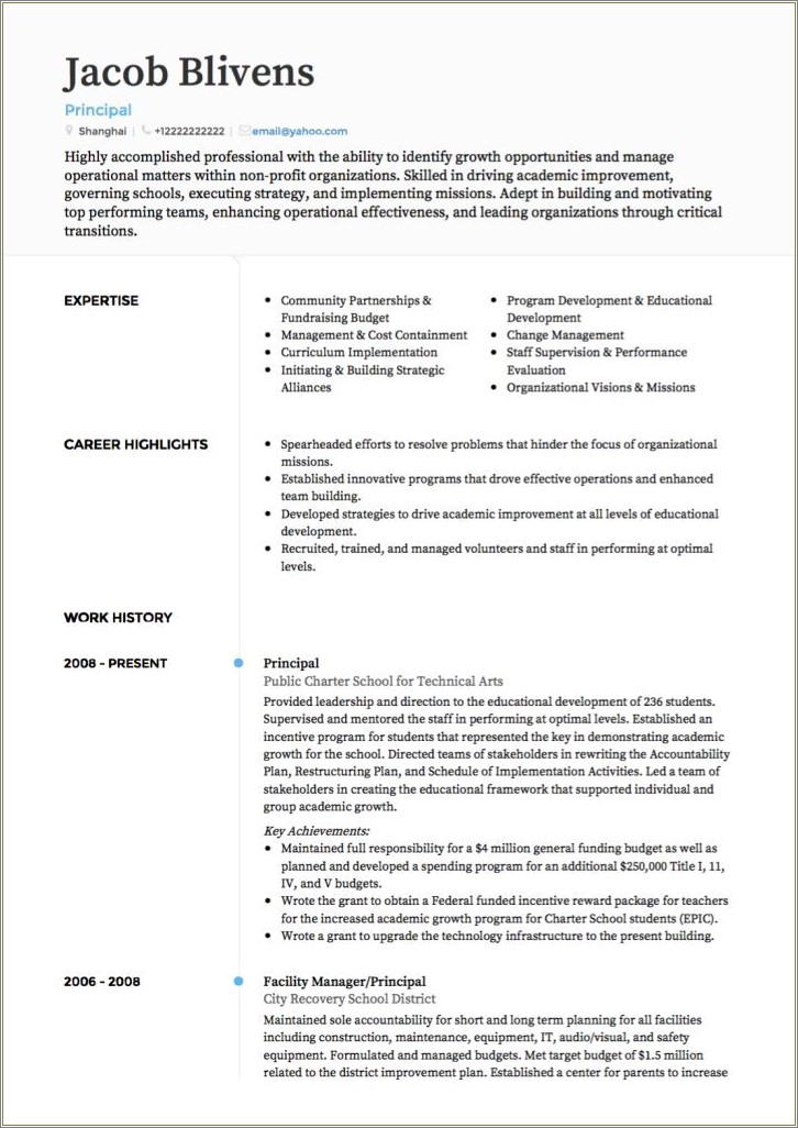 An Example Of A Teaching Resume Format