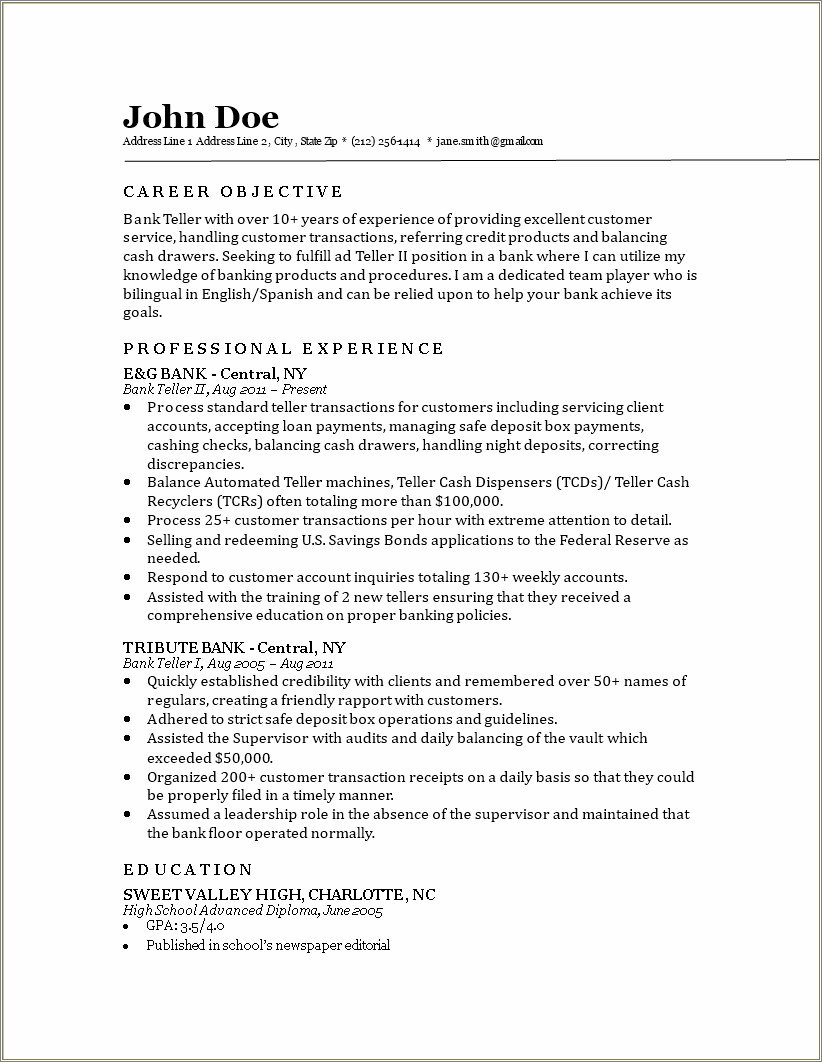 Bank Teller Resume Skills And Abilities