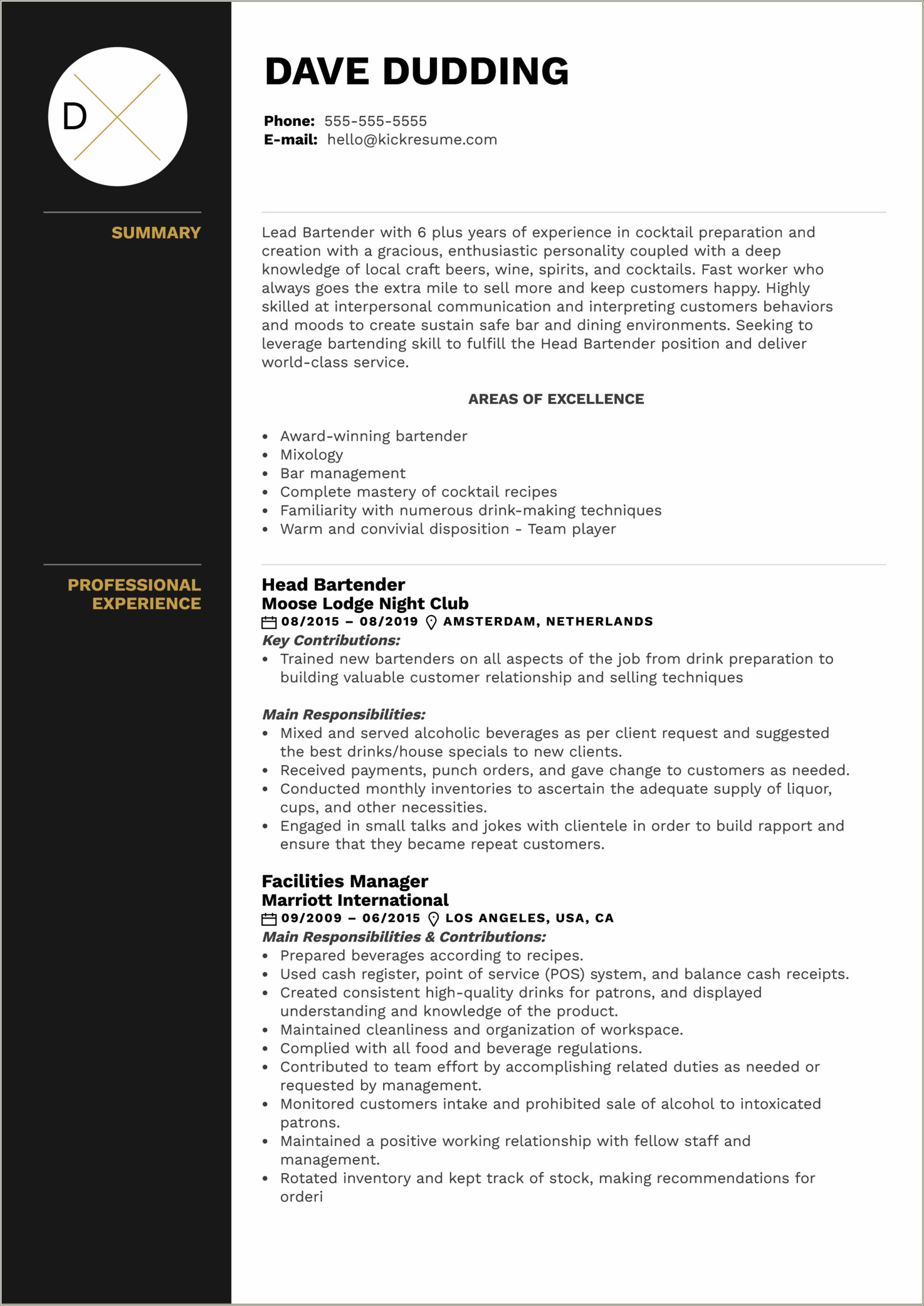 Bar Server Job Description For Resume