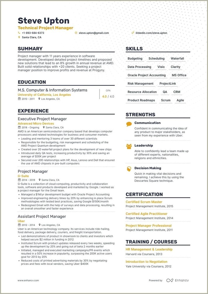 Best Resume Of A Project Manager