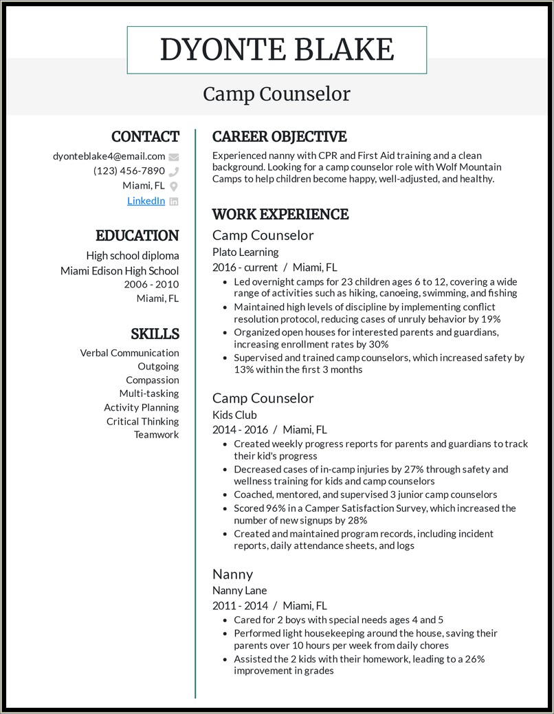 Camp Counselor Skills To Put On Resume