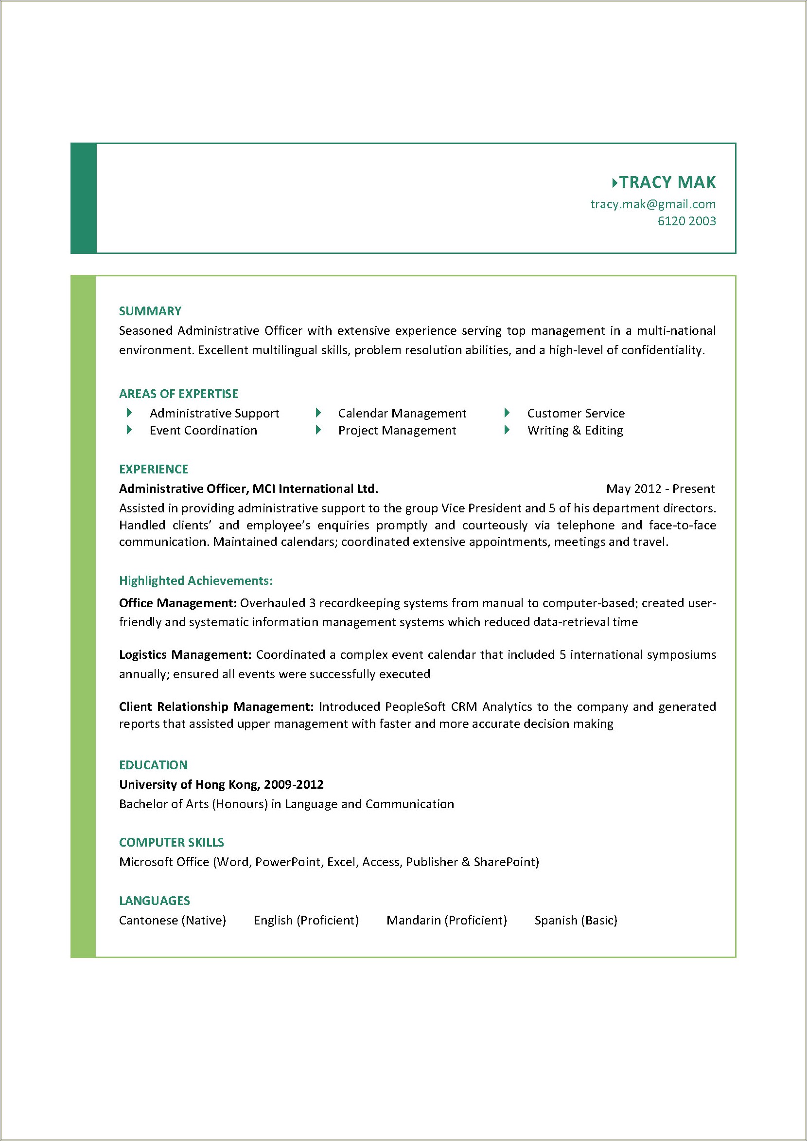 Career Objective For Administrative Officer Resume