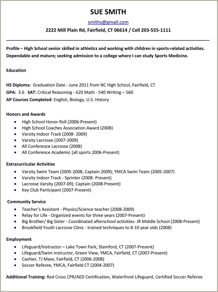 College Admission High School Resume For College Application