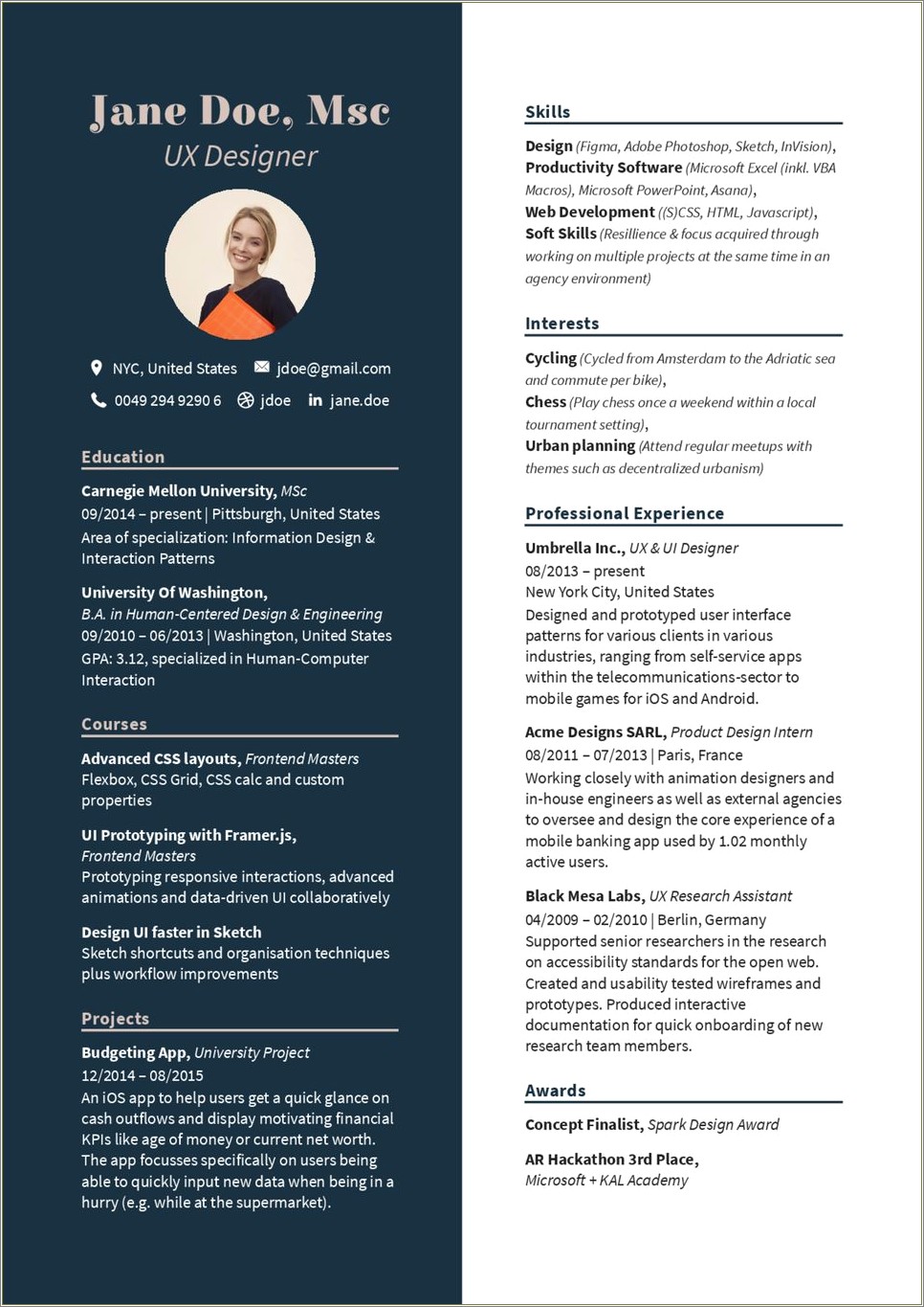 Column Resume Template No Picture Download