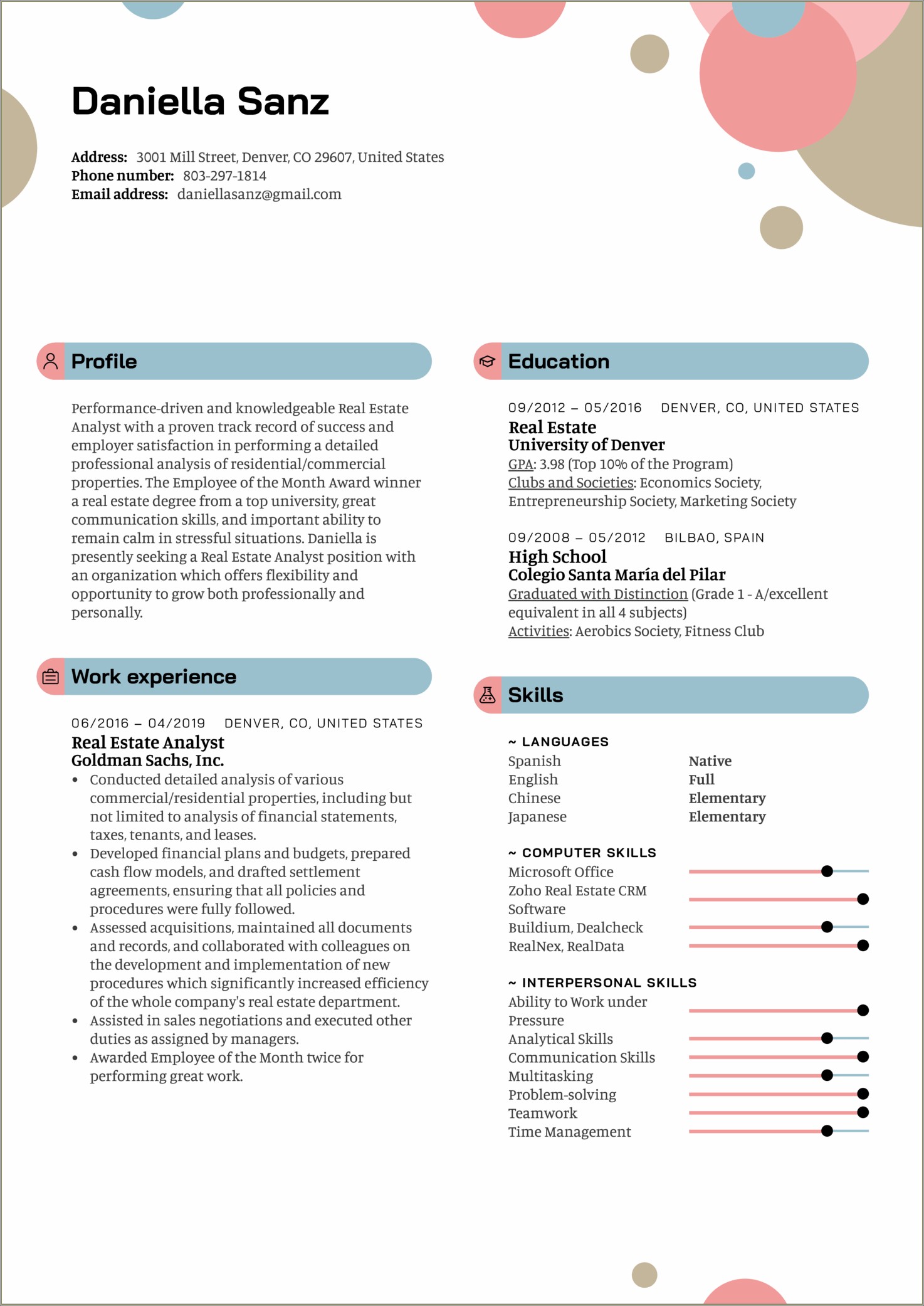 Commercial Real Estate Analyst Sample Resume