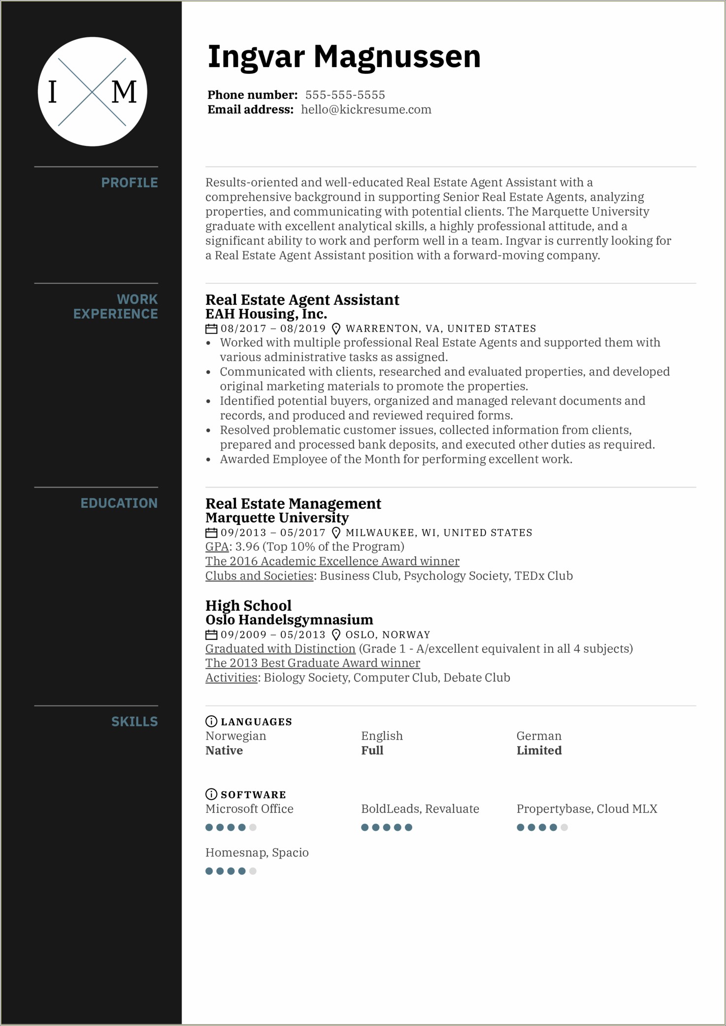 Commercial Real Estate Assistant Resume Example