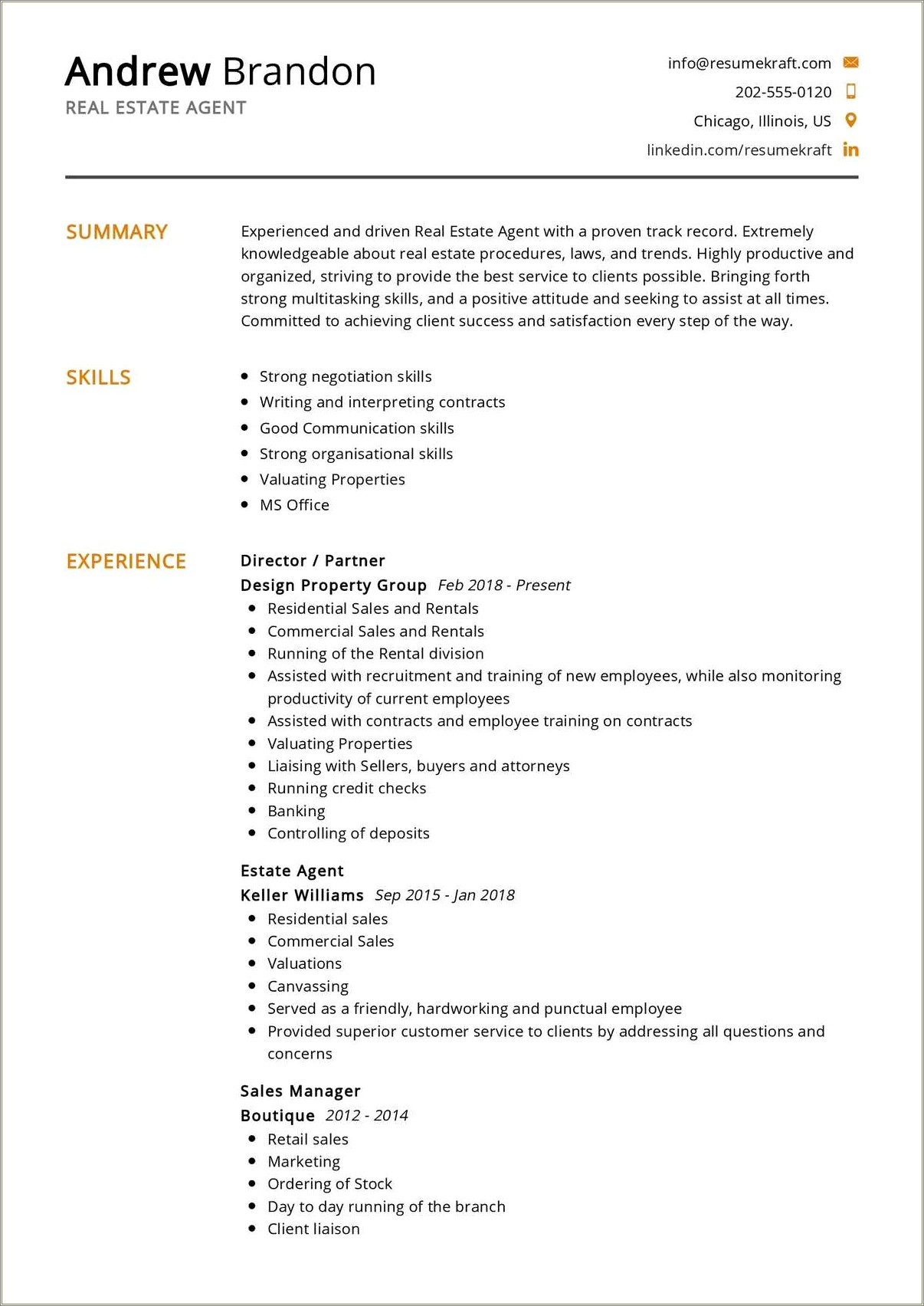 Commercial Real Estate Job Description For Resume