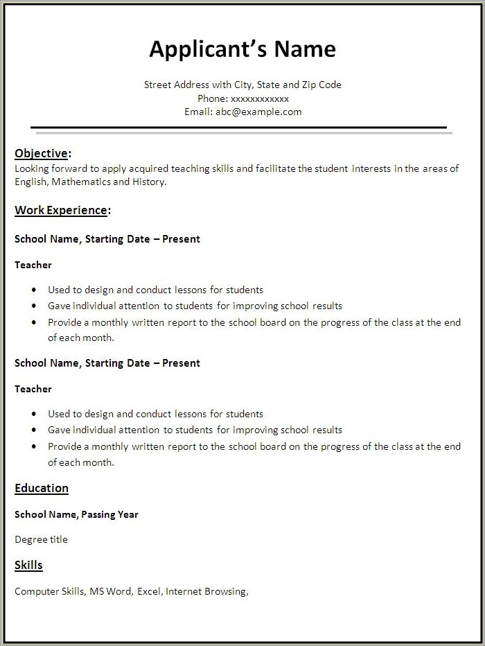 Computer Teacher Resume Format In Word
