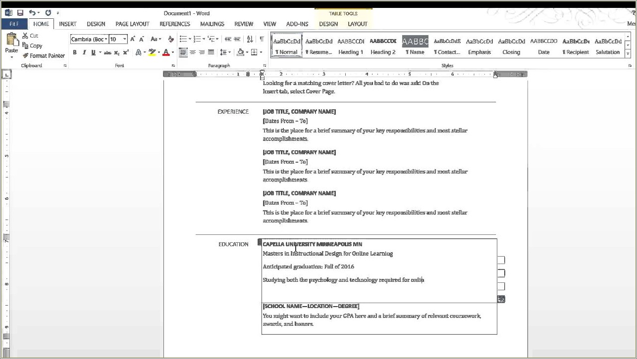 Creating A Resume In Word 2013