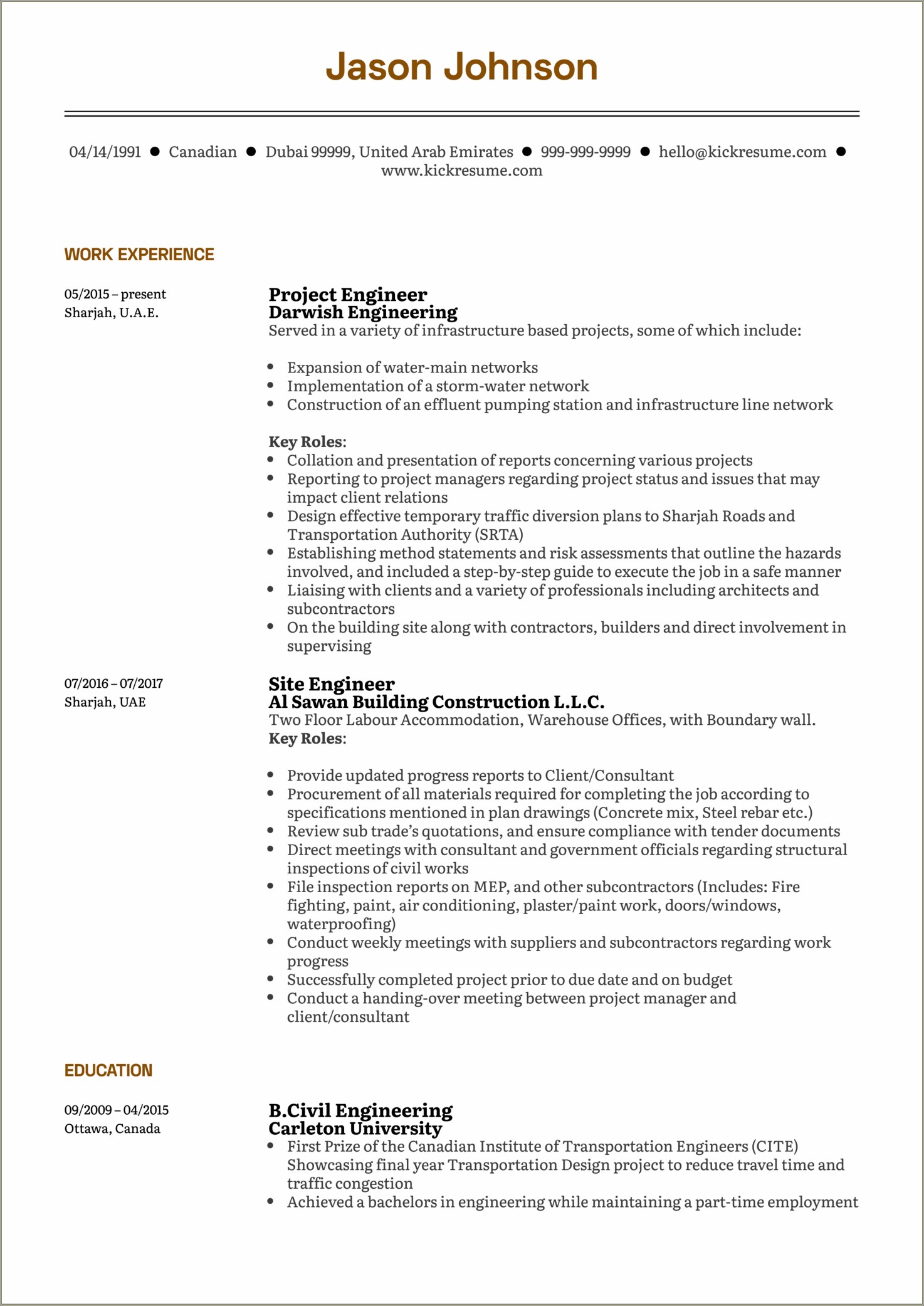 Description Of Project Engineer On Resume