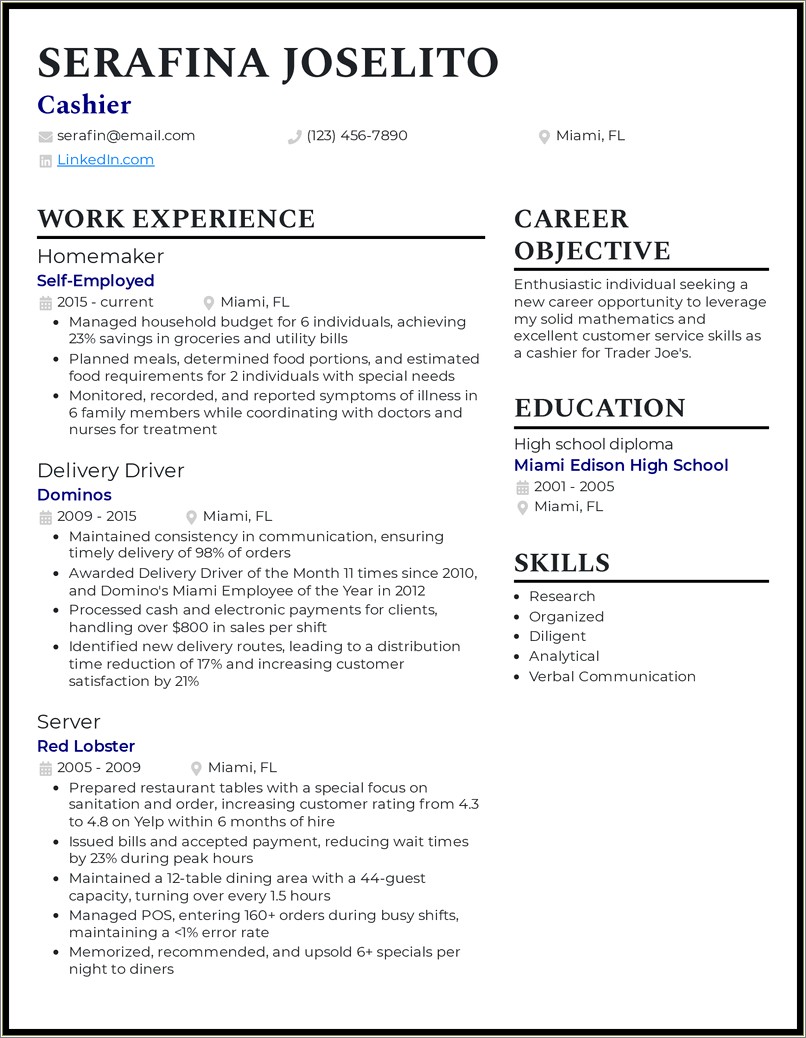 Domino's Job Description For Resume