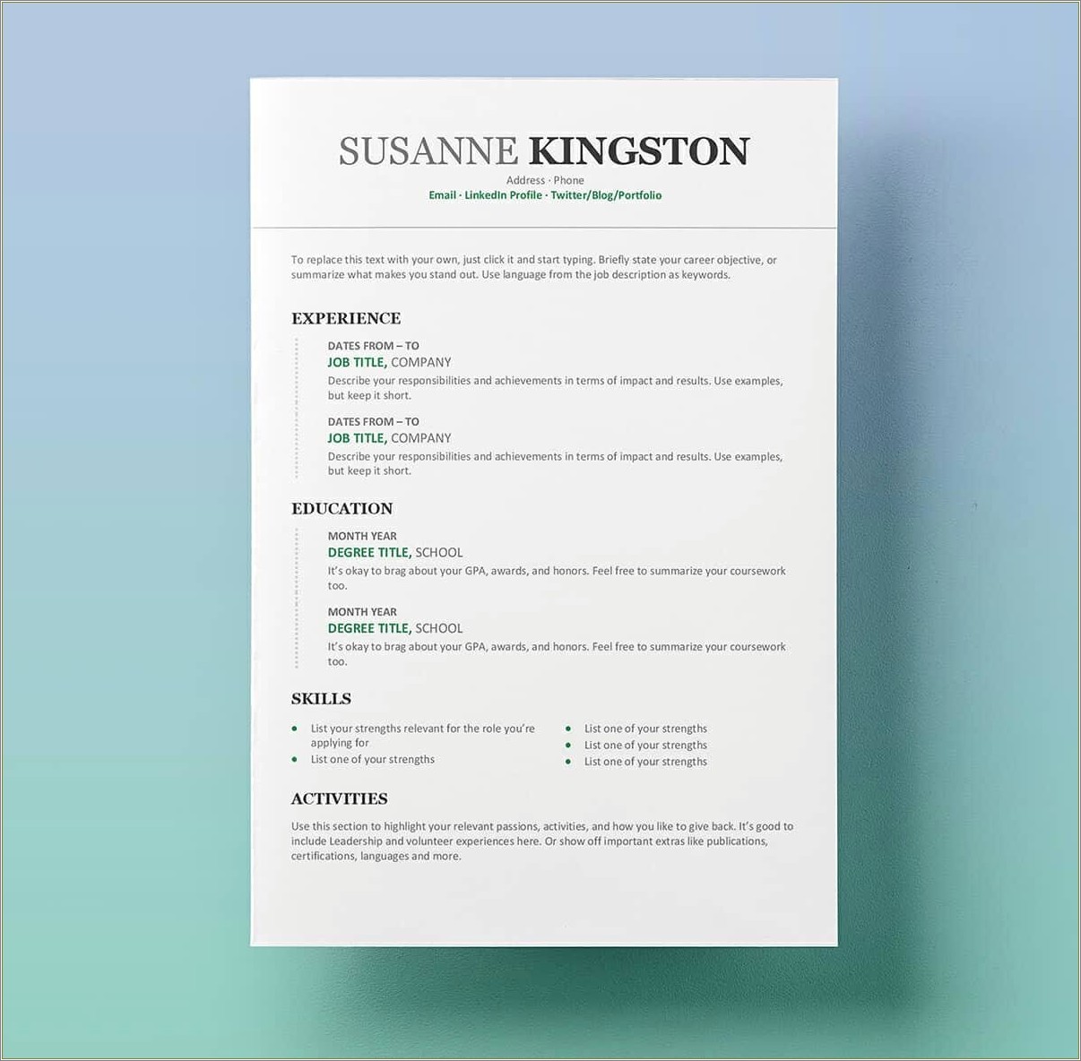 Download Resumes Templates Free Microsoft Word