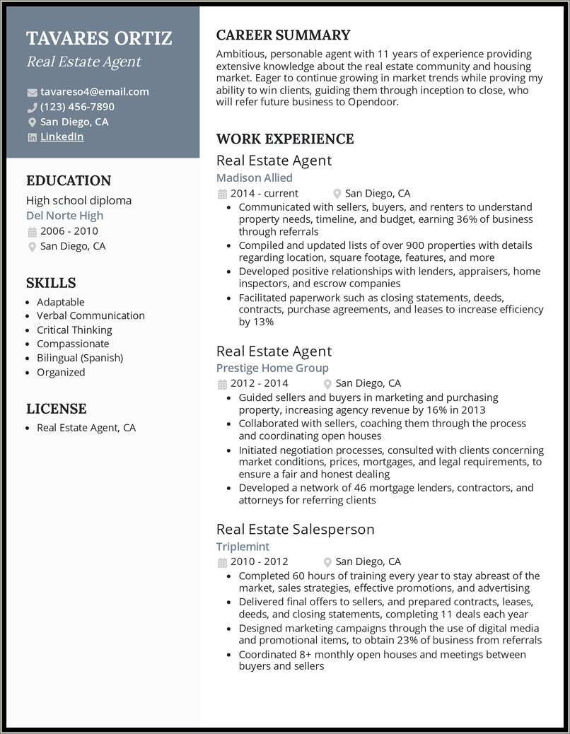 Entry Level Real Estate Assistant Resume Sample