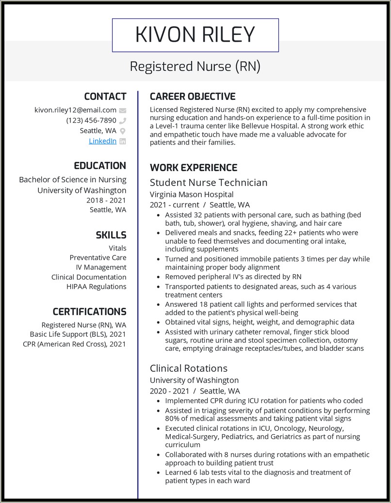 Entry Level Rn Nurse Resume Sample No Experience