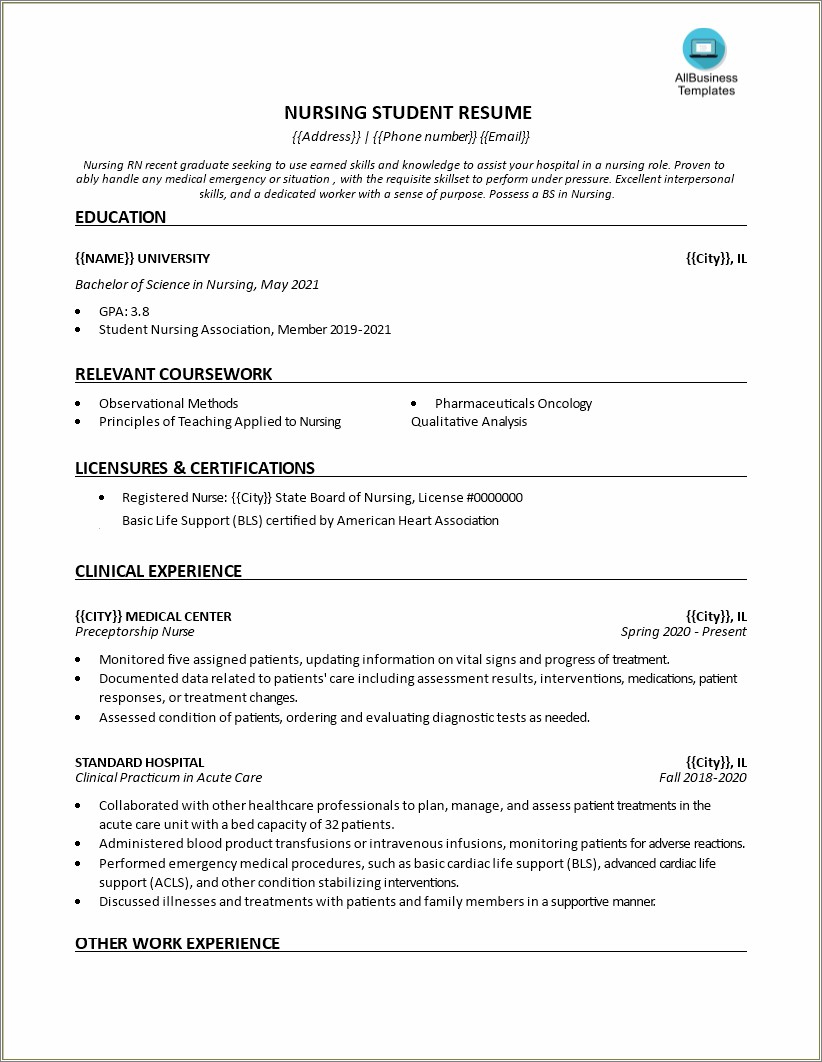 Example Objectives In Resume For Nurses
