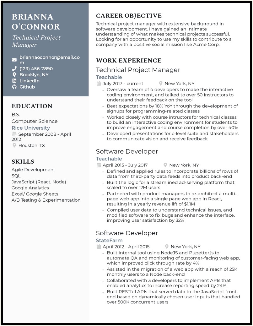 Example Of A Professional Resume Program Manager