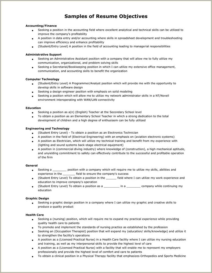 Example Of An Objective Statement On A Resume