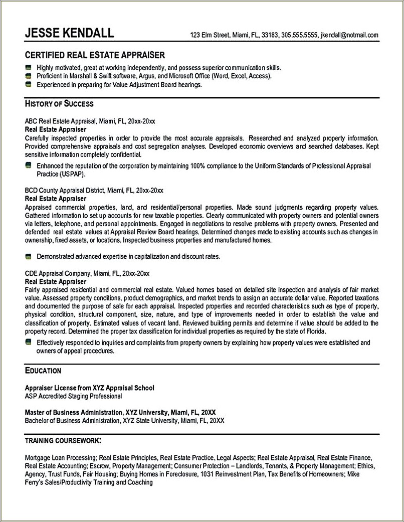 Example Of Commercial Real Estate Resume