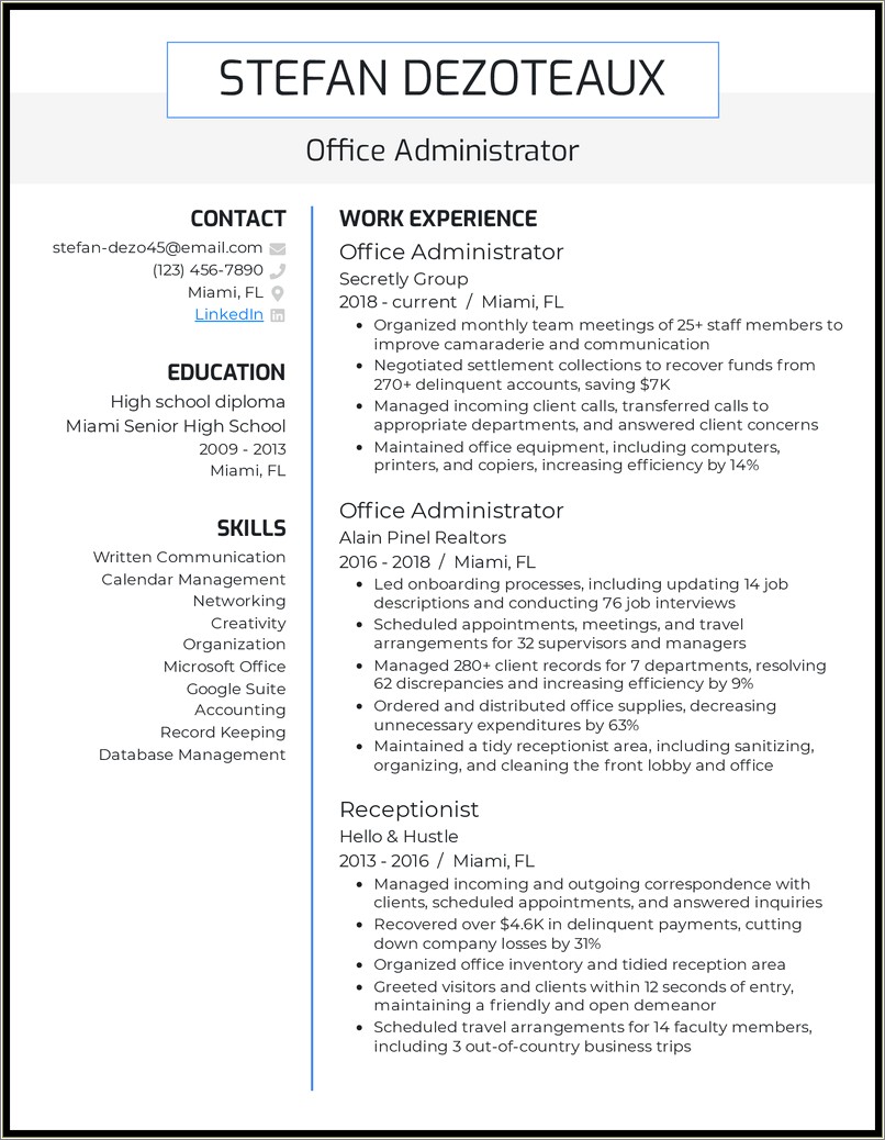 Example Of Desk Job Resume Description