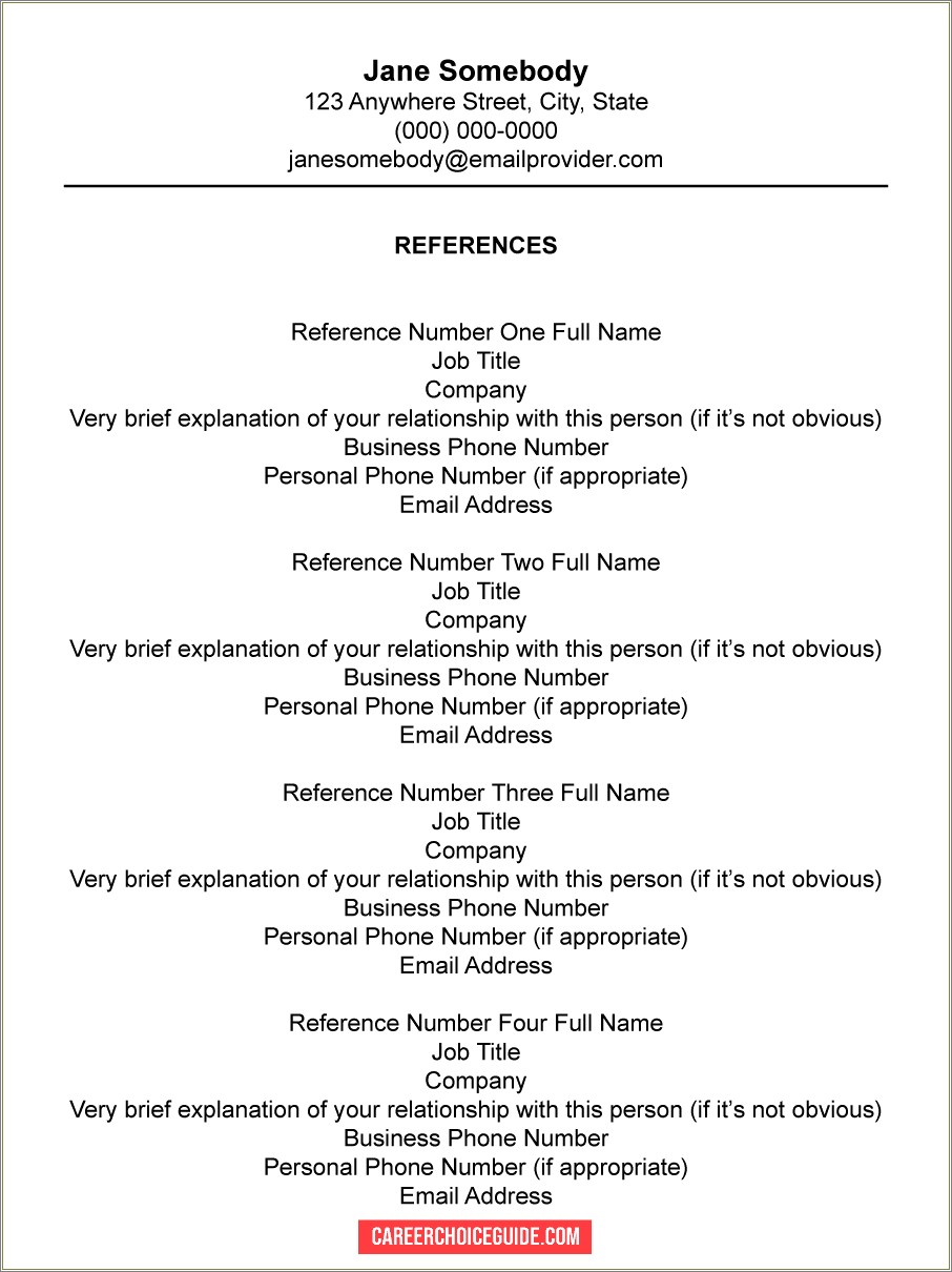 Example Of Reference Page For Resumes
