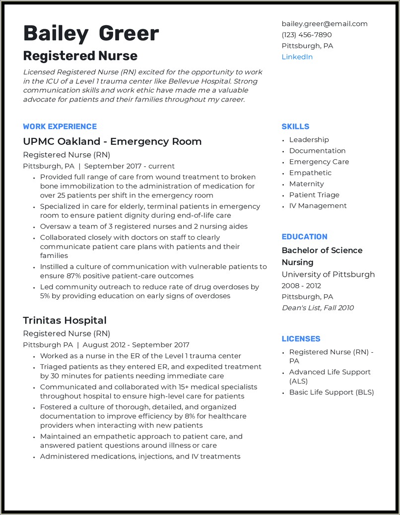 Examples Of 2 Page Resumes Nursing