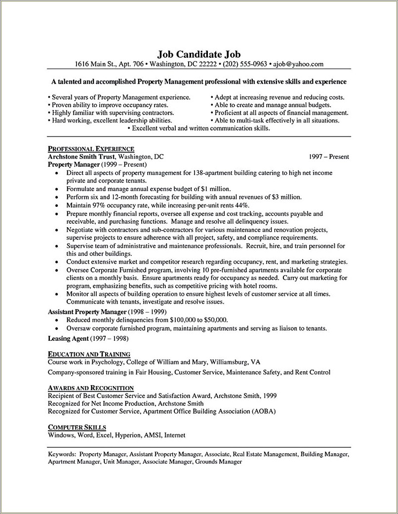 Examples Of Real Estate Manager Resumes