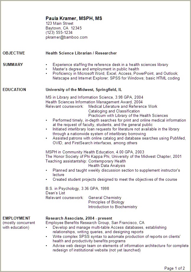 Examples Of Relevant Course Work In Resume