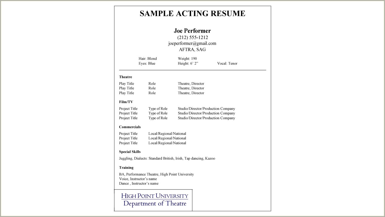 Examples Of Special Skills For Theatre Resume