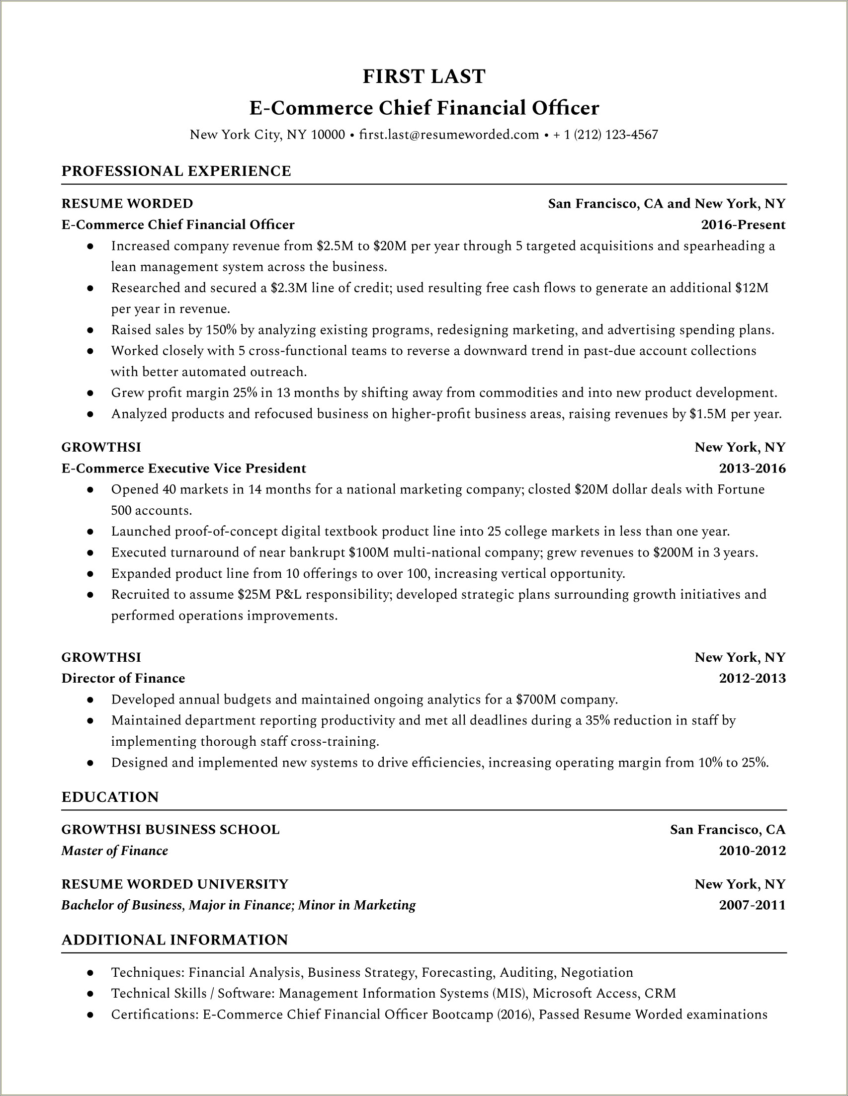 Finance Officer Job Description For Resume