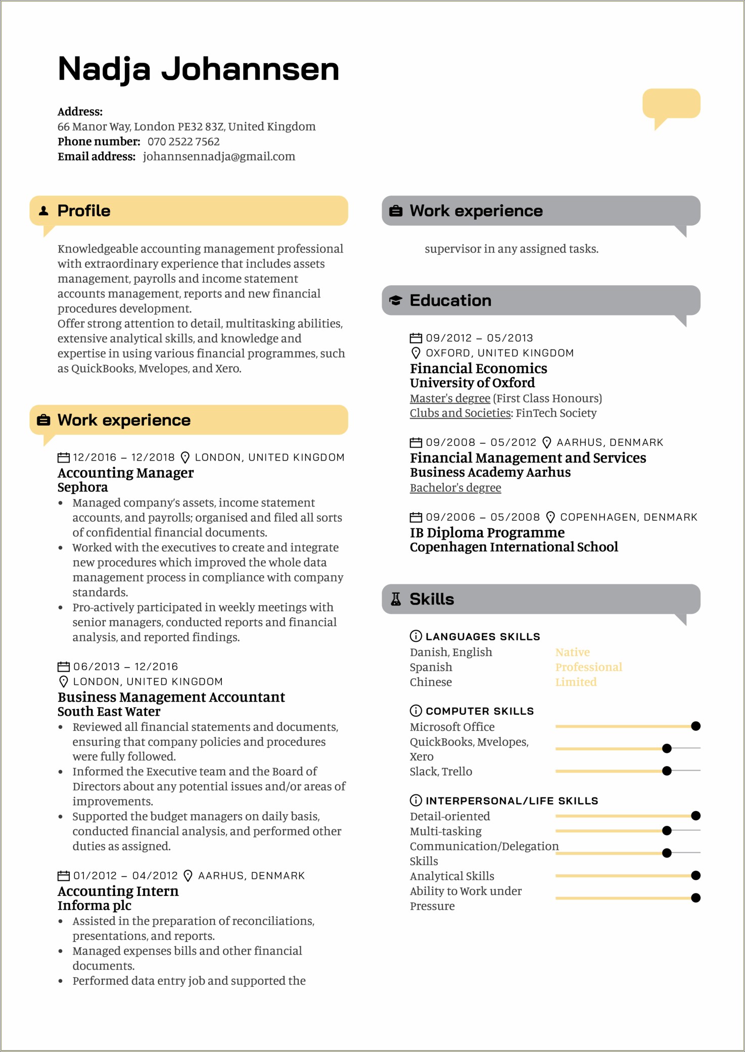 Finance Supervisor Job Description For Resume