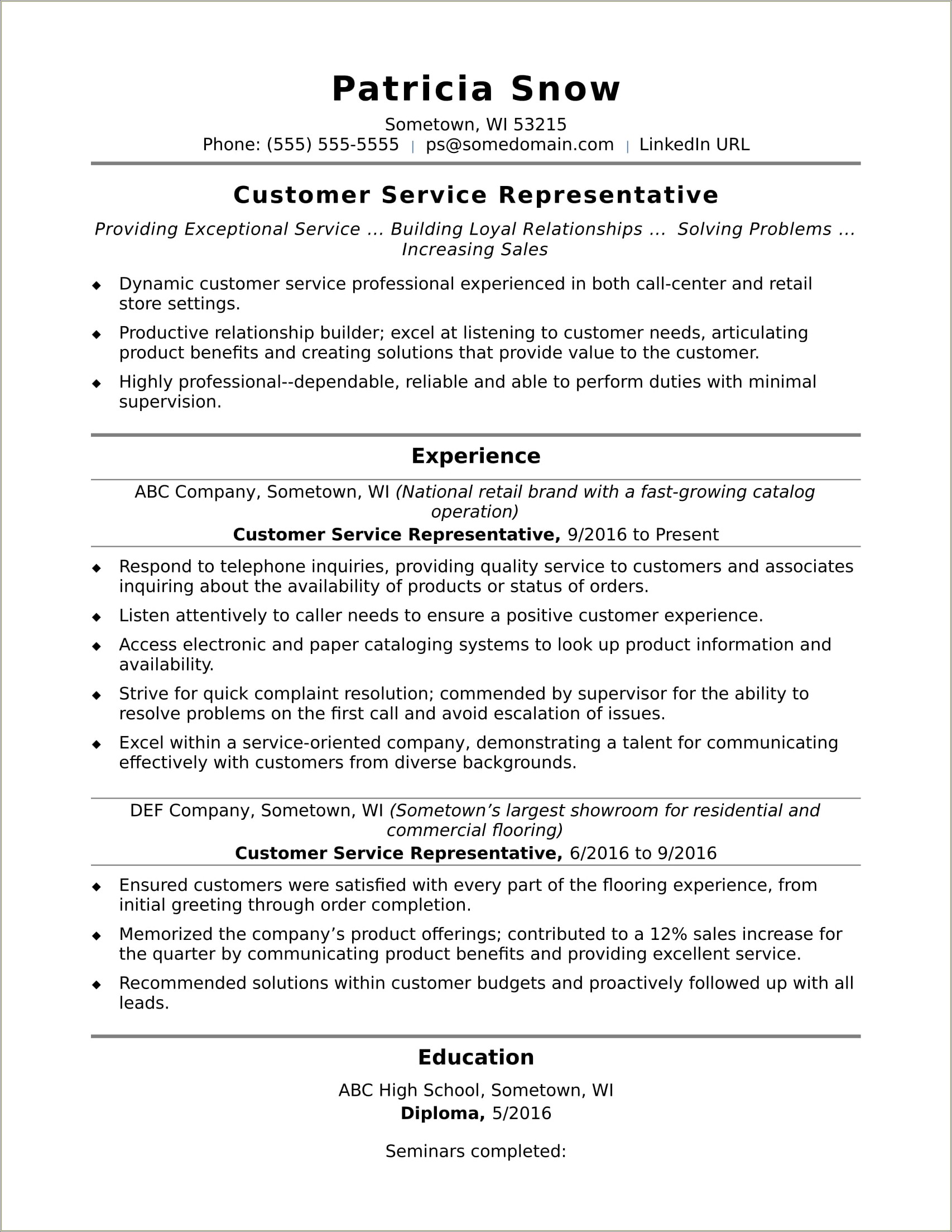 For Resume Skills About Customer Service