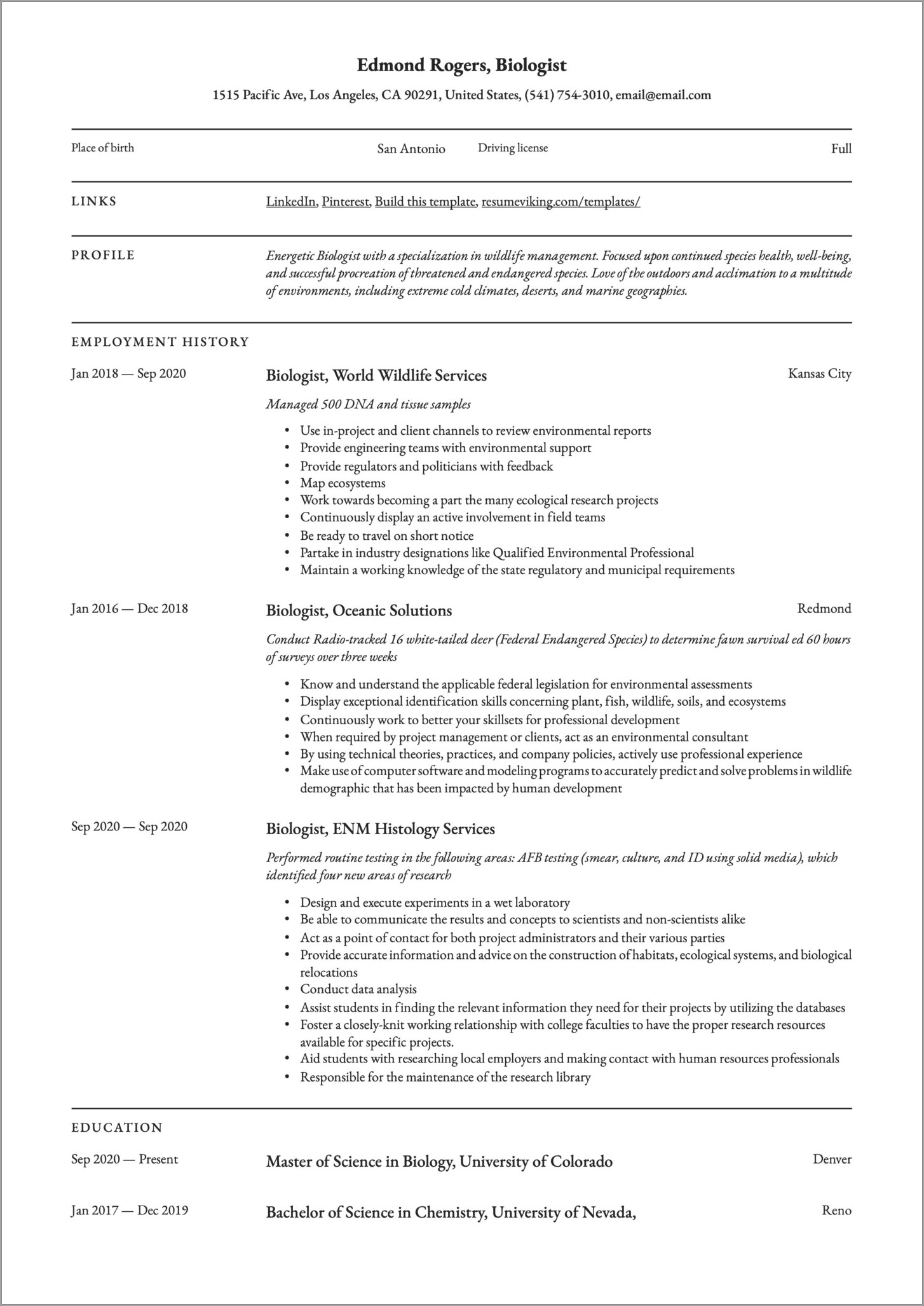 Good Resume Objectives For A Marine Biologist