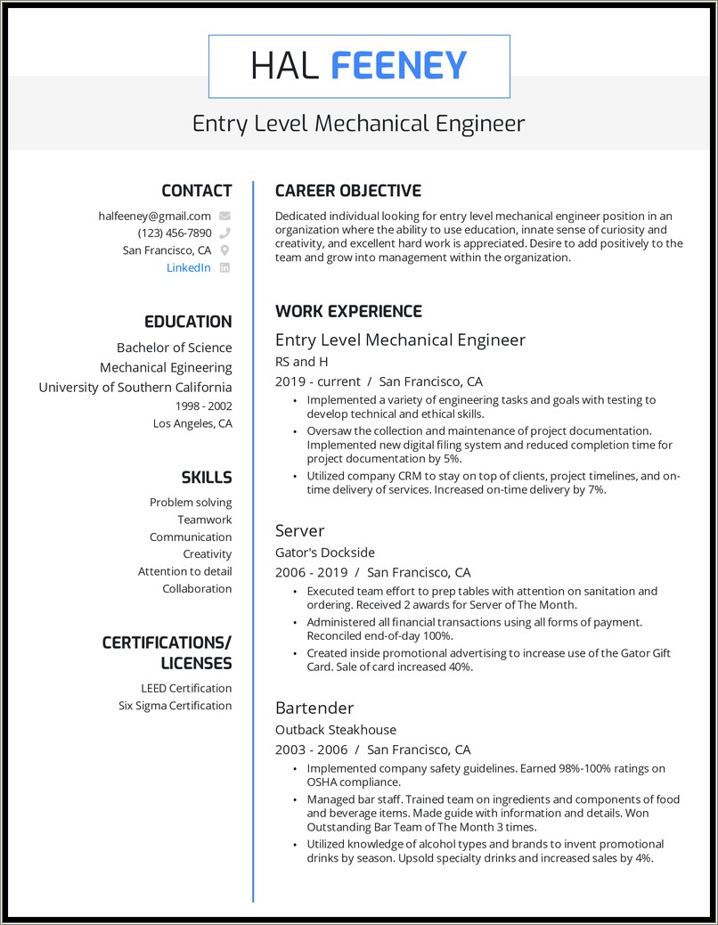 Job Description For Mechanical Engineer In Resume