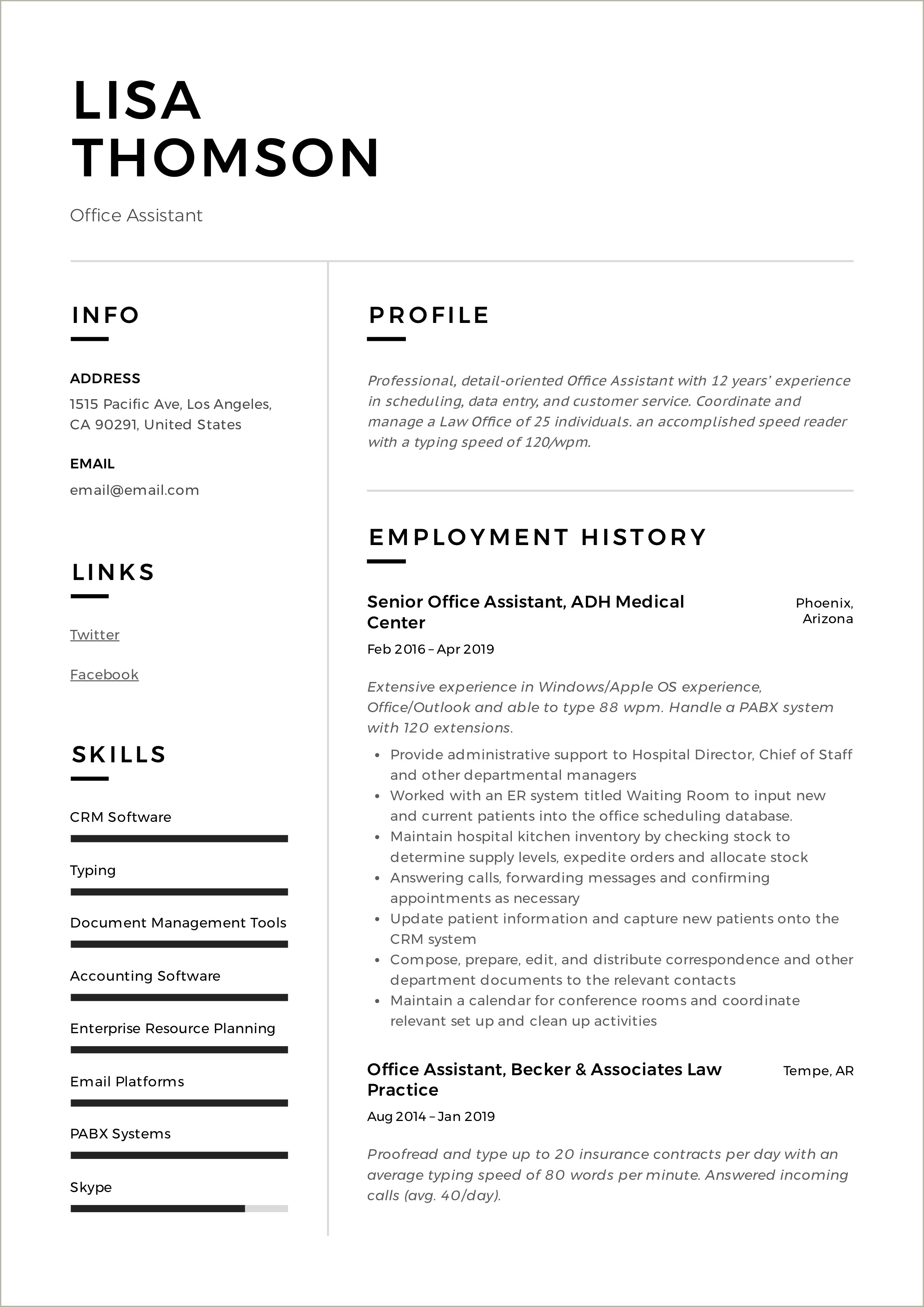 Job Description In Resume For Desk Assistant