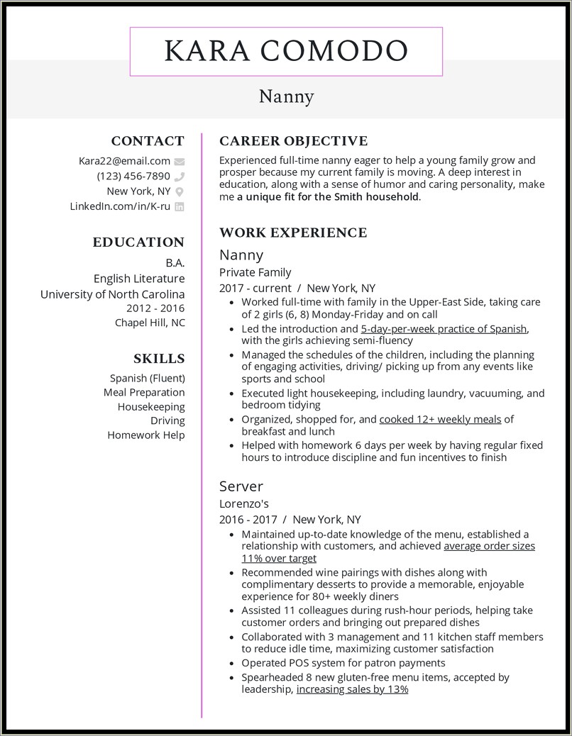 Job Description On Resume For Babysitter