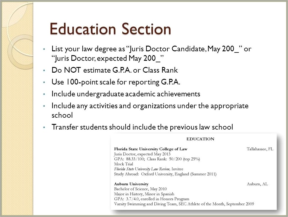 Law School Resume Dean's List
