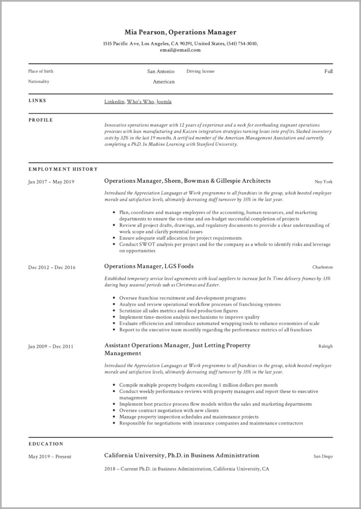Managing A Business On A Resume