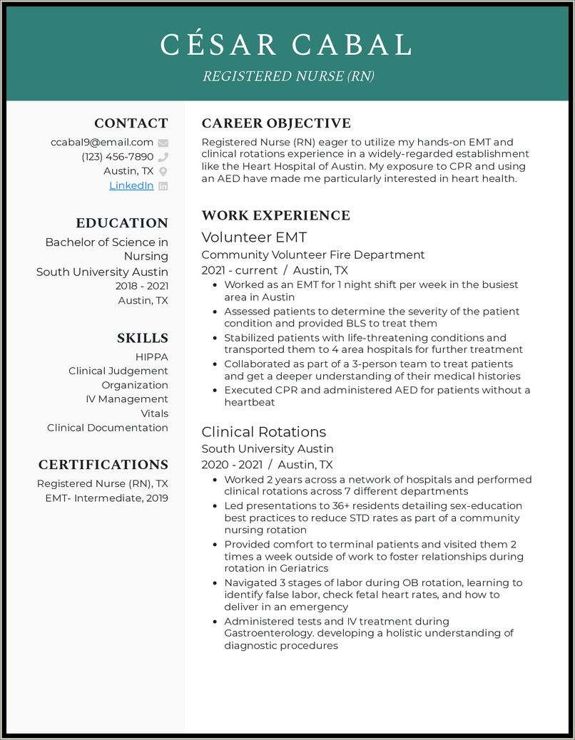 Nursing Student Resume For Getting Cna Job