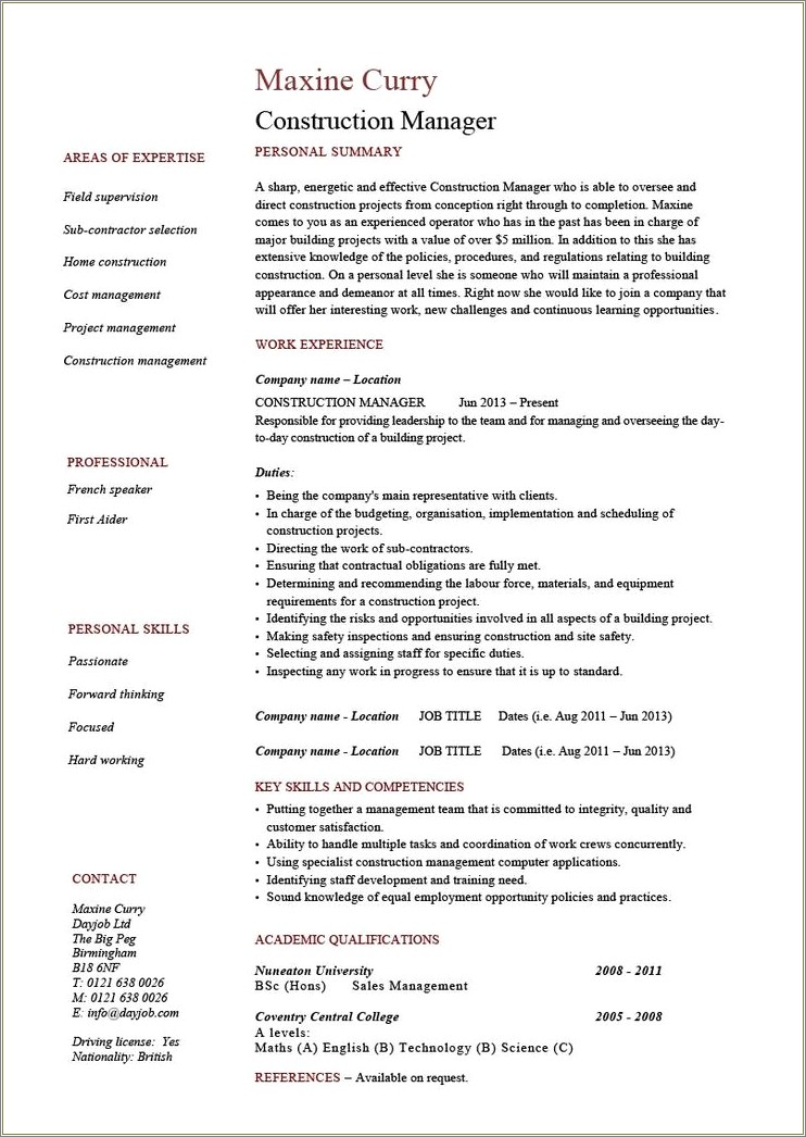 Oil And Gas Project Manager Resume