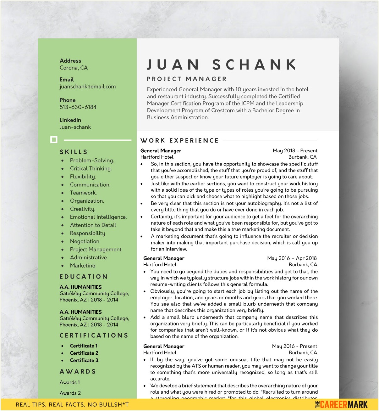 One Page Resume Download Free Template
