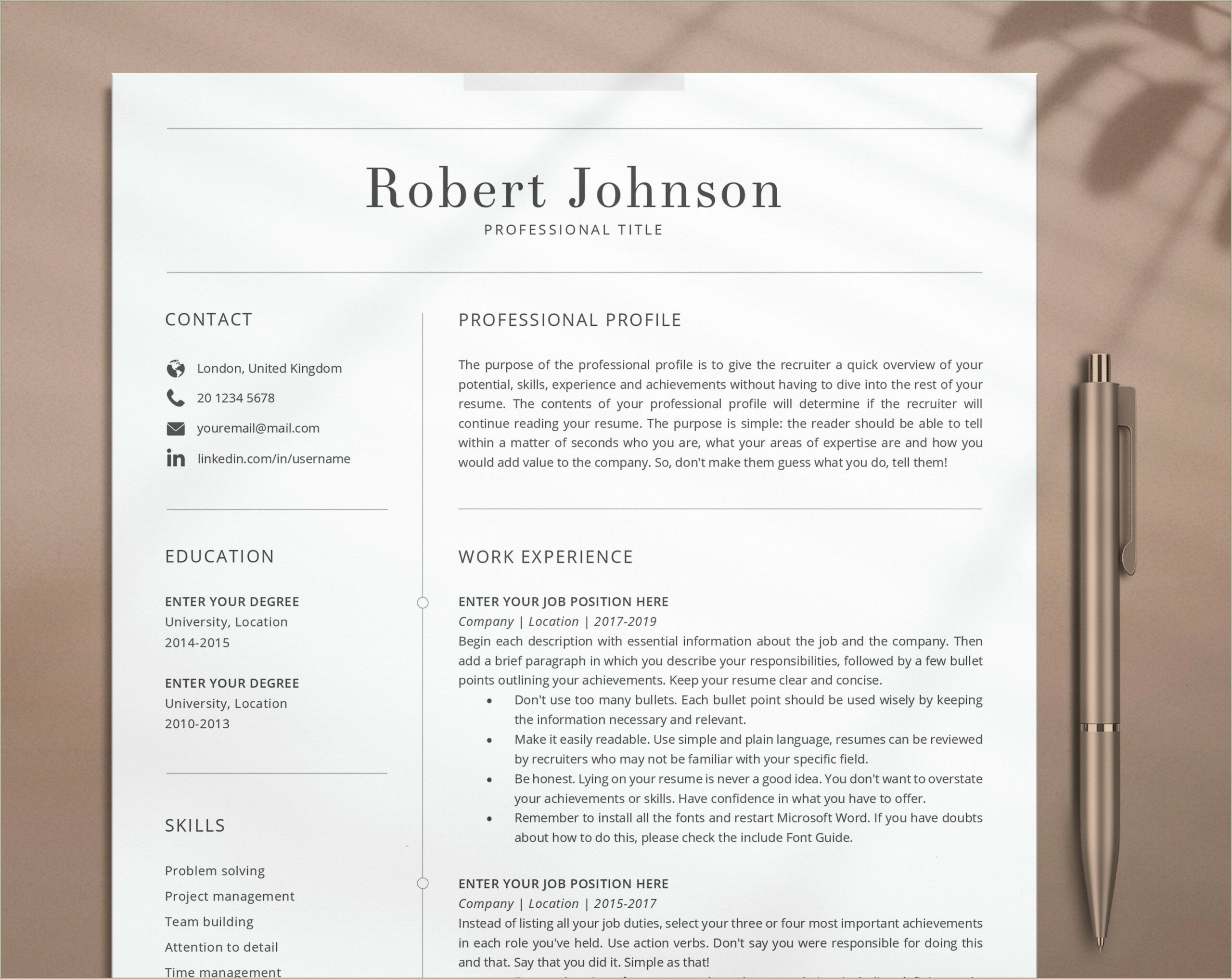 One Page Resume Template Engineer