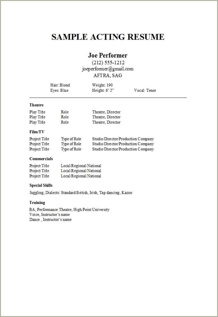 Possible Special Skills For A Theatre Resume