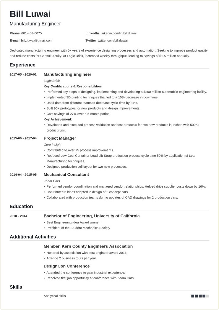 Production Engineer Job Description For Resume
