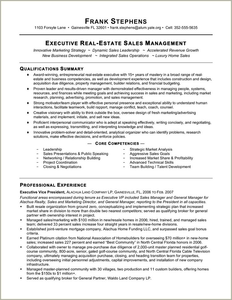 Real Estate Development Manager Resume Sample